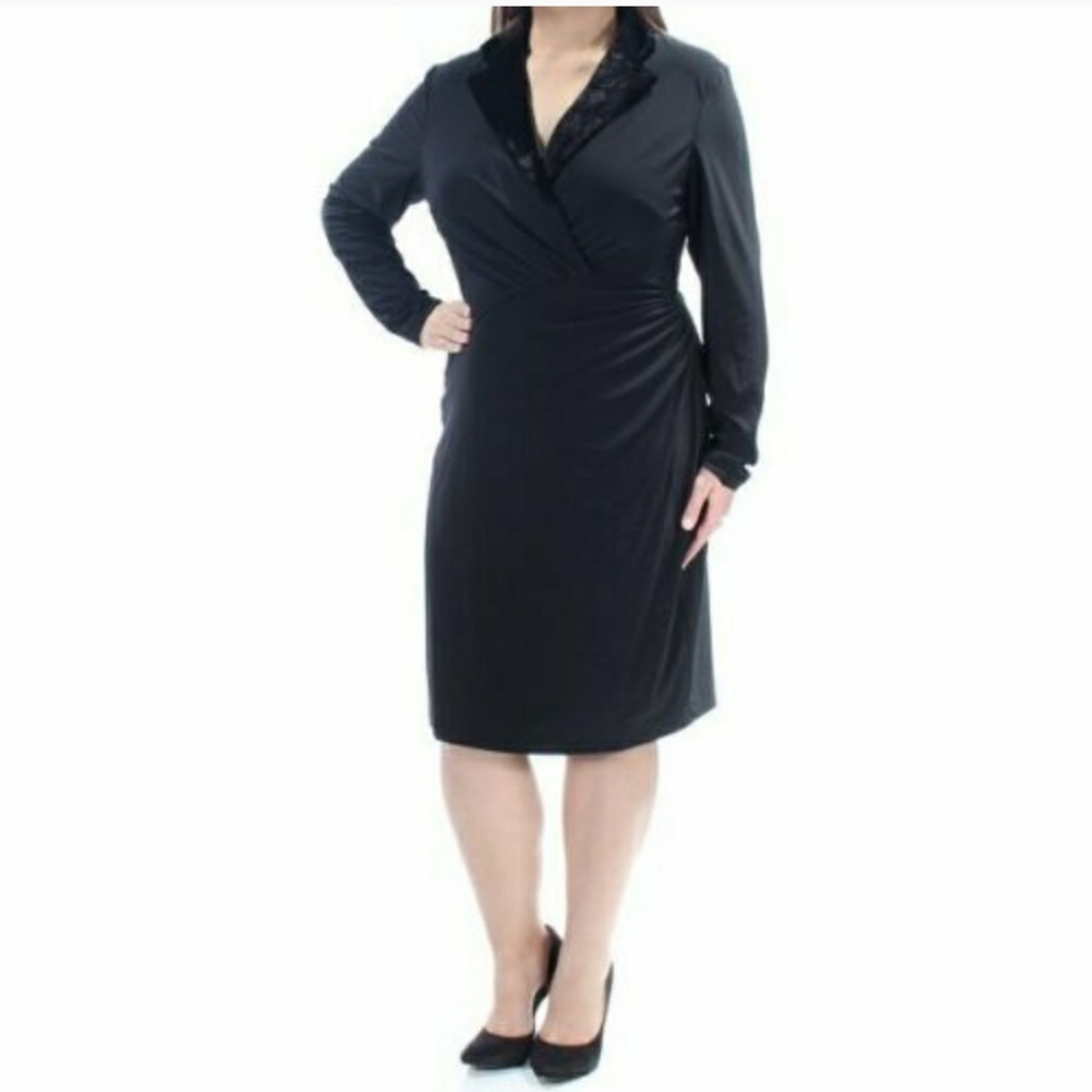 Ralph Lauren Black Roushed Dress with Velvet Collar